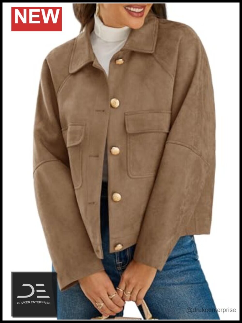 Faux Suede Cropped Shacket Button Down Casual Jacket
